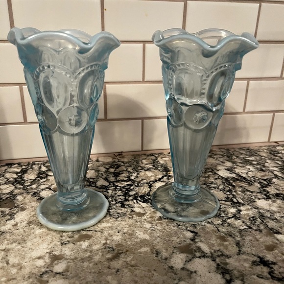 LE Smith Moon and Star Vase Light Blue Trumpet Flair. Price is for one vase. - Picture 2 of 5